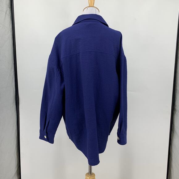 Madewell Jacket Women L Large Lapis Superoversized Shirt Shacket Textured Pocket - Picture 8 of 15